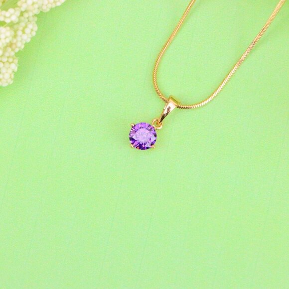 "Minimalist Purple Round Pendant in Rose Gold Petite Design, XPPT1830 - Picture 11 of 13